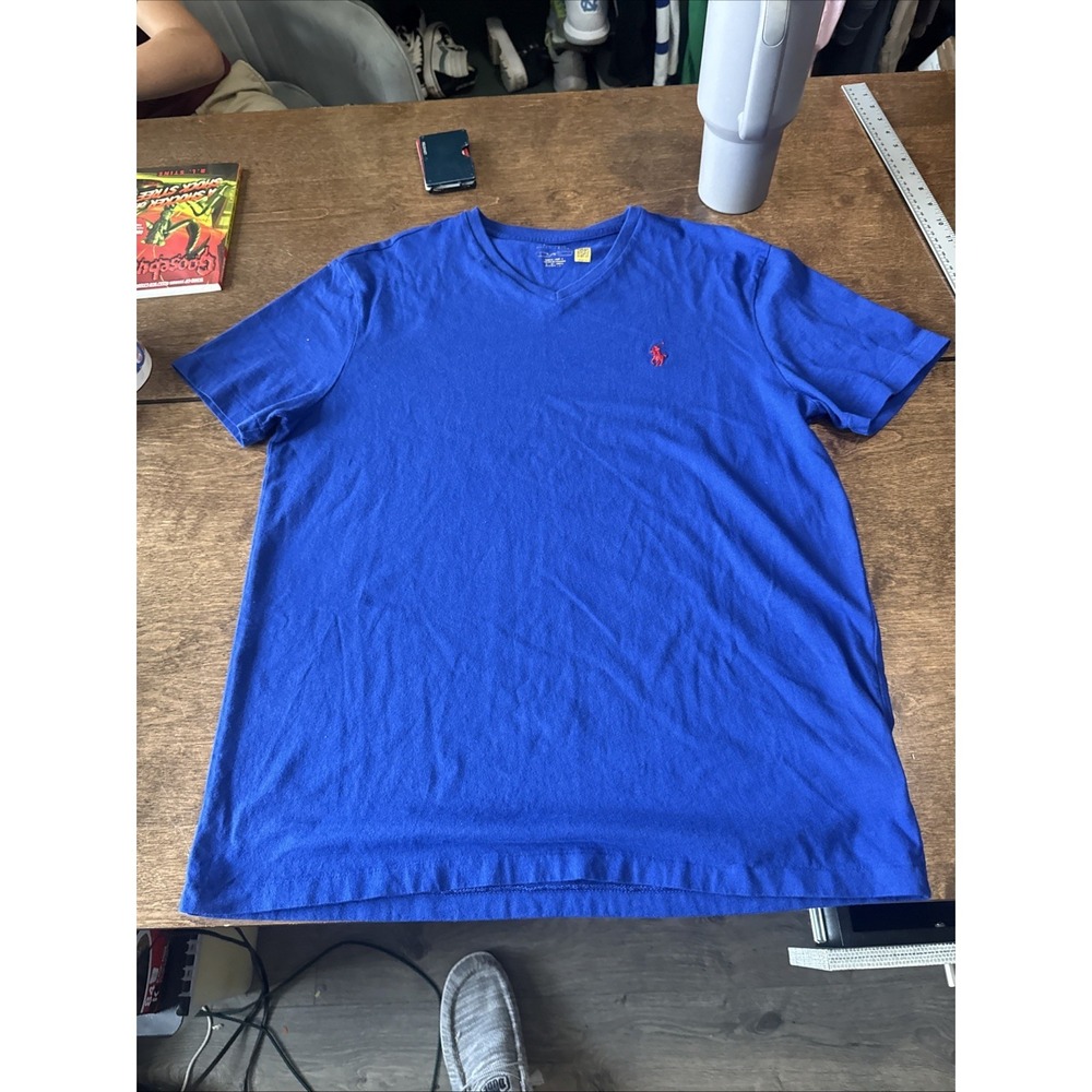 Polo Ralph Lauren Custom Slim Fit Blue V-Neck M Jersey Logo T-Shirt